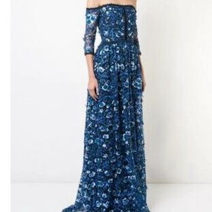 Marchesa Notte blue off-the-shoulder gown, brand new!